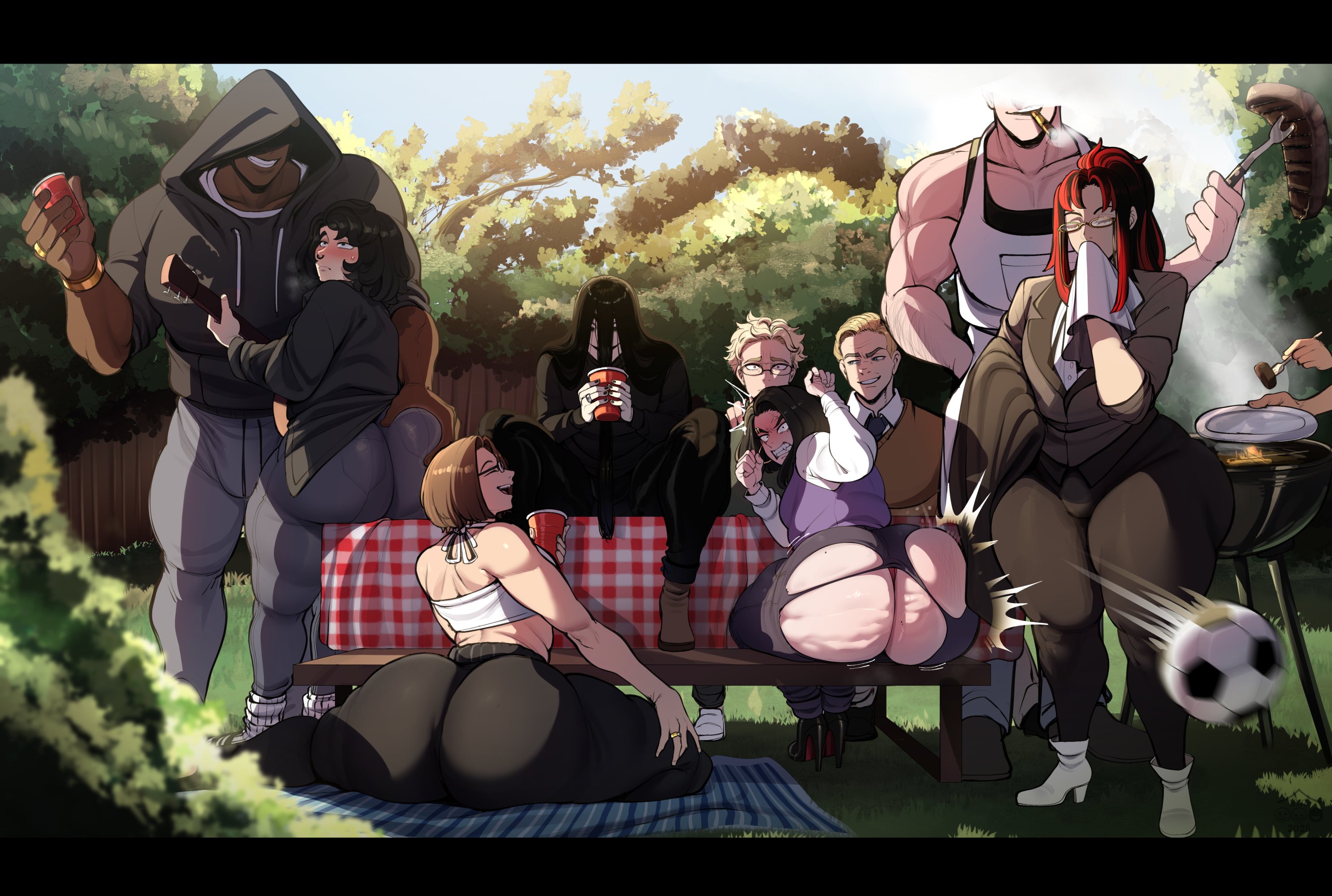 alfred webley sr., ass, august roberts (blackwhiplash), blackwhiplash, damien mortis (blackwhiplash), dilf, femboy, femboy dilf, gigantic ass, huge ass, human, male, male only, mature femboy, mordred blanc (blackwhiplash), revealing clothes, vance cruorem