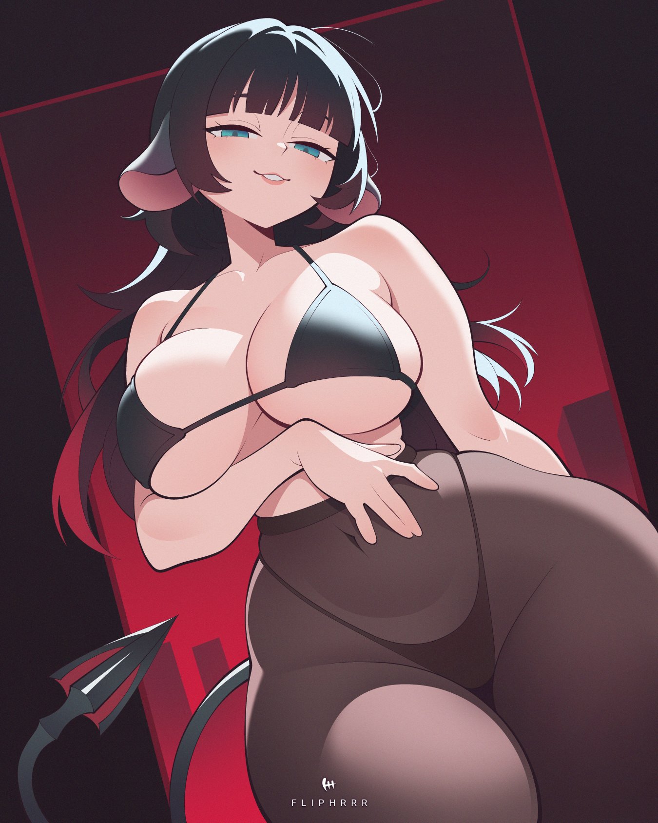 1girls, animal ears, breasts, female, female focus, female only, flipherrrr, fliphrrr, hi res, jane doe (zenless zone zero), large breasts, light skin, light-skinned female, looking at viewer, pantyhose, solo, tail, thick thighs, thighs, thong, wide hips, zenless zone zero