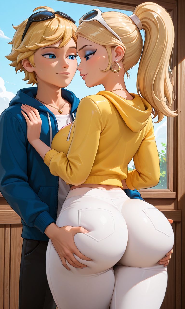adrien agreste, ai generated, ass, big ass, big butt, chloe bourgeois, female, grope, miraculous ladybug, tagme