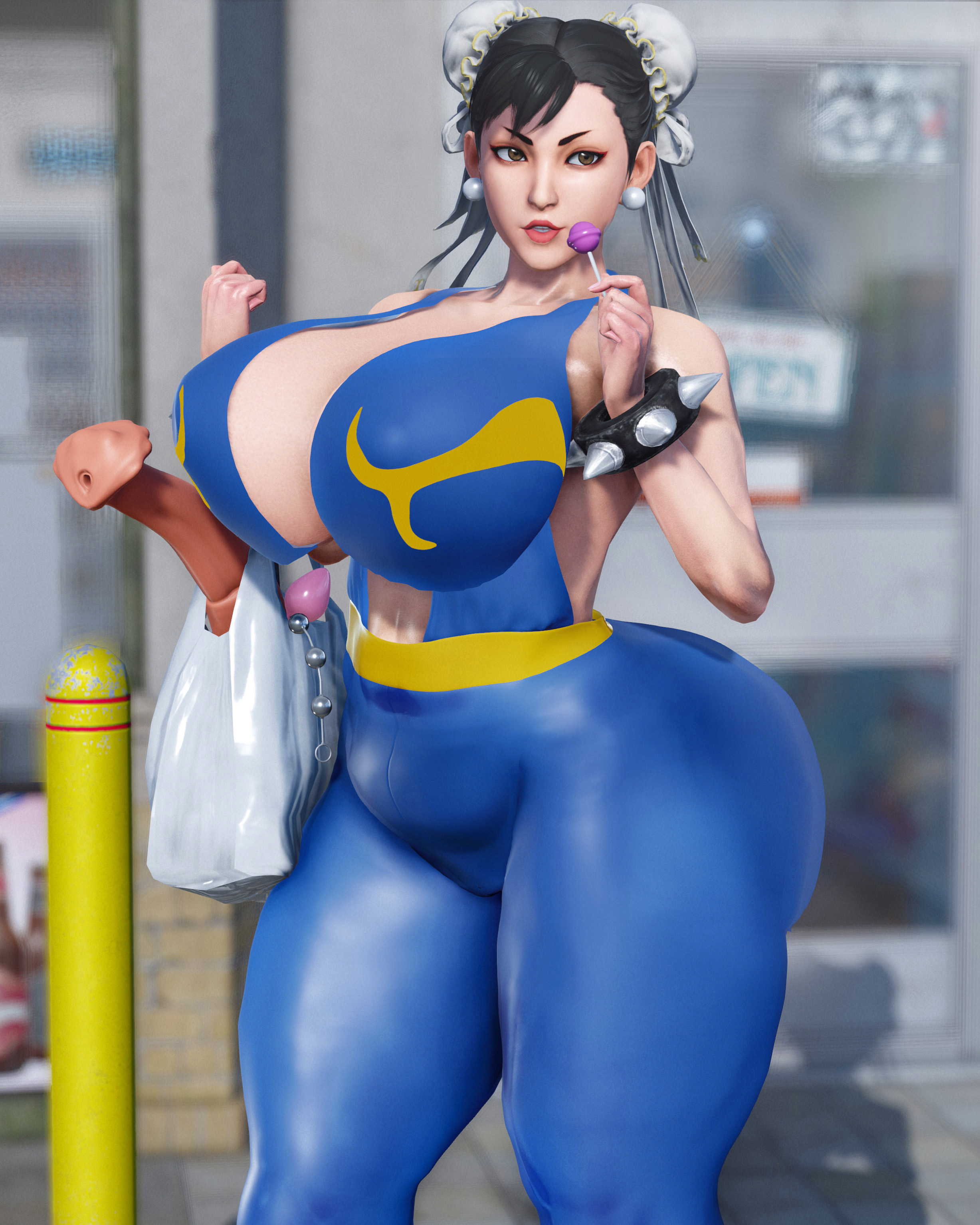 1girls, 3d, asian, asian bimbo, asian female, breasts, capcom, chinese female, chun-li, dildo, female, female only, hex3d, huge breasts, paag, shopping, street fighter, thick thighs, venus body, video games, wide hips