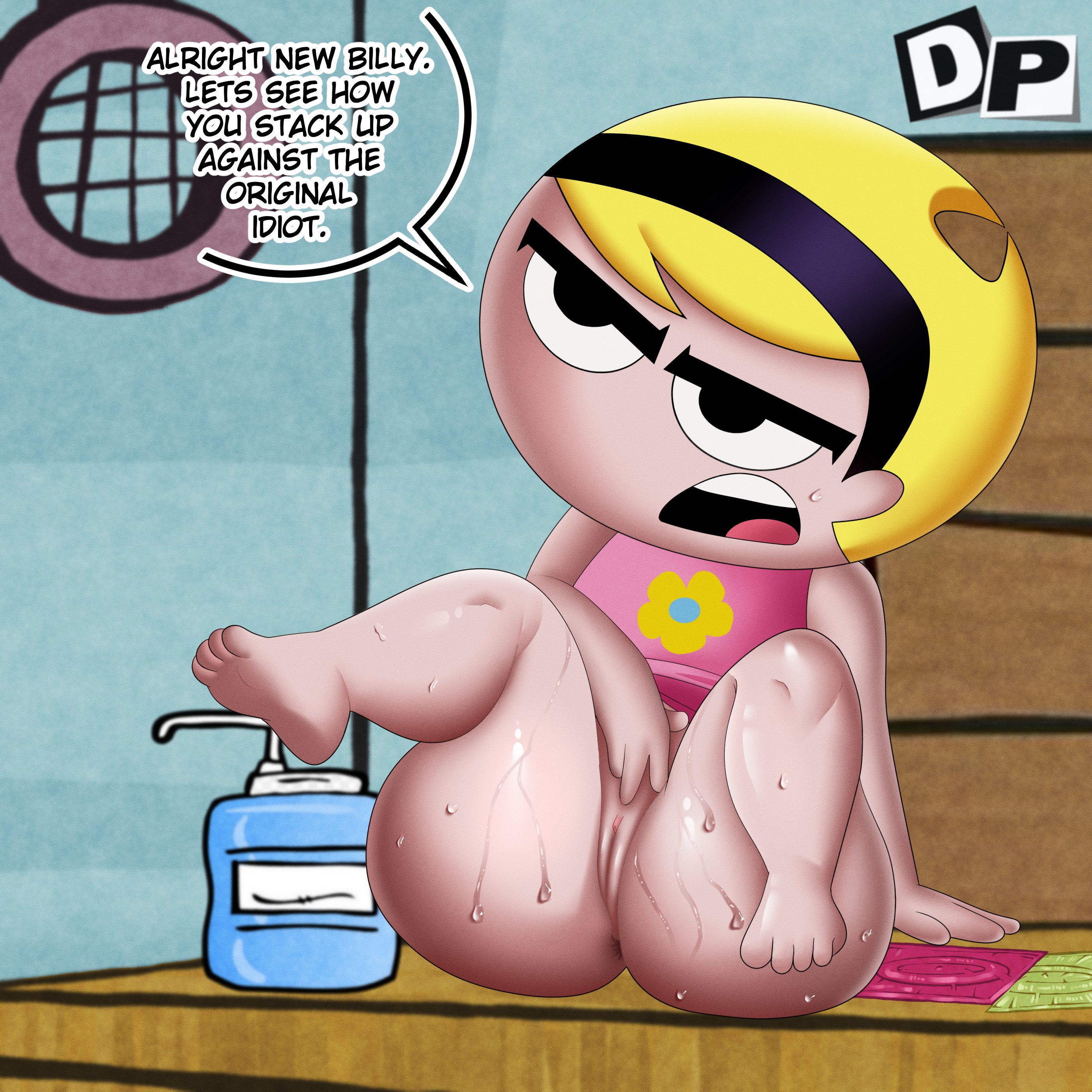 1girls, condom, doompypomp, female, legs up, lube, lube bottle, mandy (billy and mandy), pussy, solo female, the grim adventures of billy and mandy, young