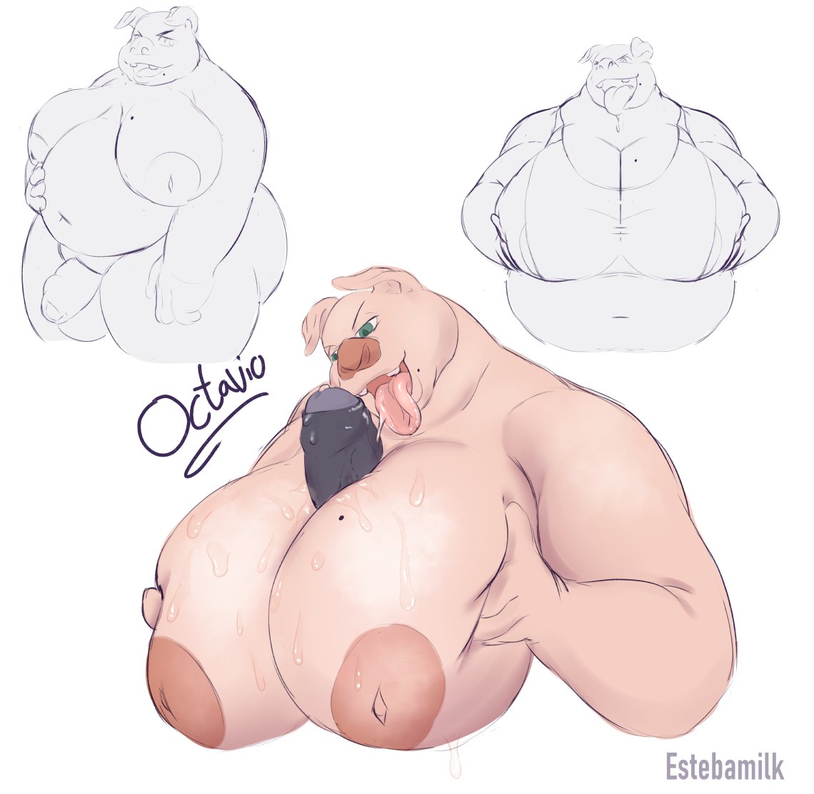 areolae belly big_areola big_breasts big_butt big_moobs big_nipples breasts busty busty_boy chubby_male drool erection estebamilk estemilk furry gay gay_paizuri huge_moobs inverted_nipples lustful_gaze male_only male_tits male_with_breasts mole_on_breast octavio overweight_male paizuri pig pressing_breasts_together saliva snout tanktop titjob tongue tongue_out uncut