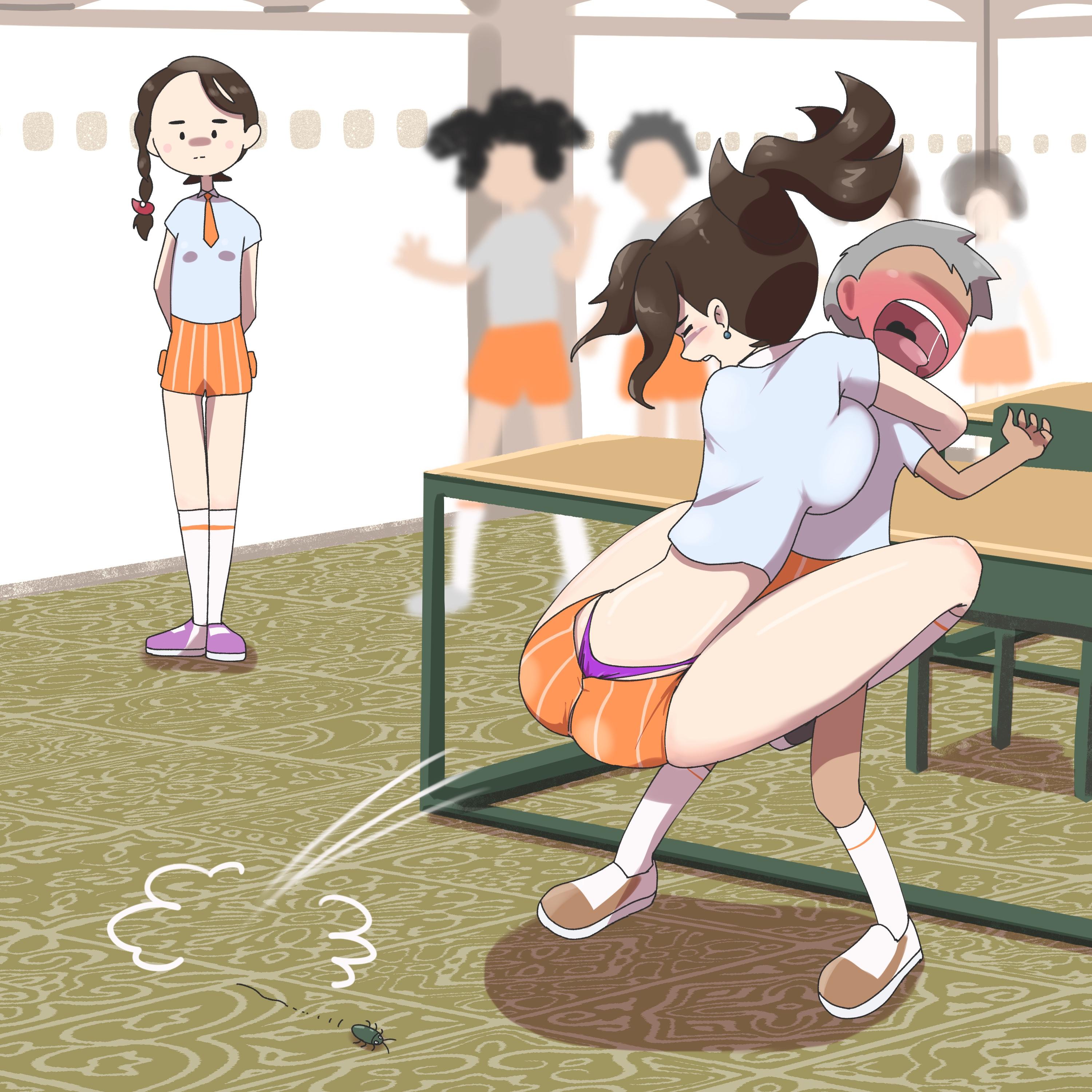 2girls, ass, big breasts, breast envy, breast size difference, breasts, clothing, faceless male, female, game freak, huge ass, juliana (pokemon), male, microsd (artist), mother (pokemon sv), mother and daughter, multiple females, multiple girls, nintendo, pokemon, pokemon sv, public, school uniform, small clothes, thick thighs, wide hips