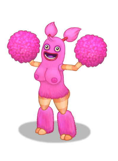 breasts my_singing_monsters pink pink_fur pink_hair pom_pom pom_poms pompom_(my_singing_monsters) striped_legwear