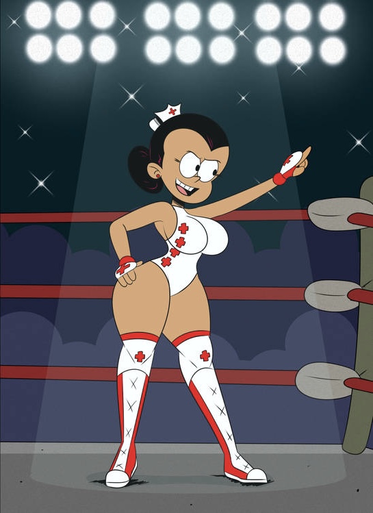 big_ass big_breasts leotard maria_santiago nurse_clothing nurse_uniform sassypauline solo straight_hair the_casagrandes the_loud_house thick_thighs wide_hips wrestling