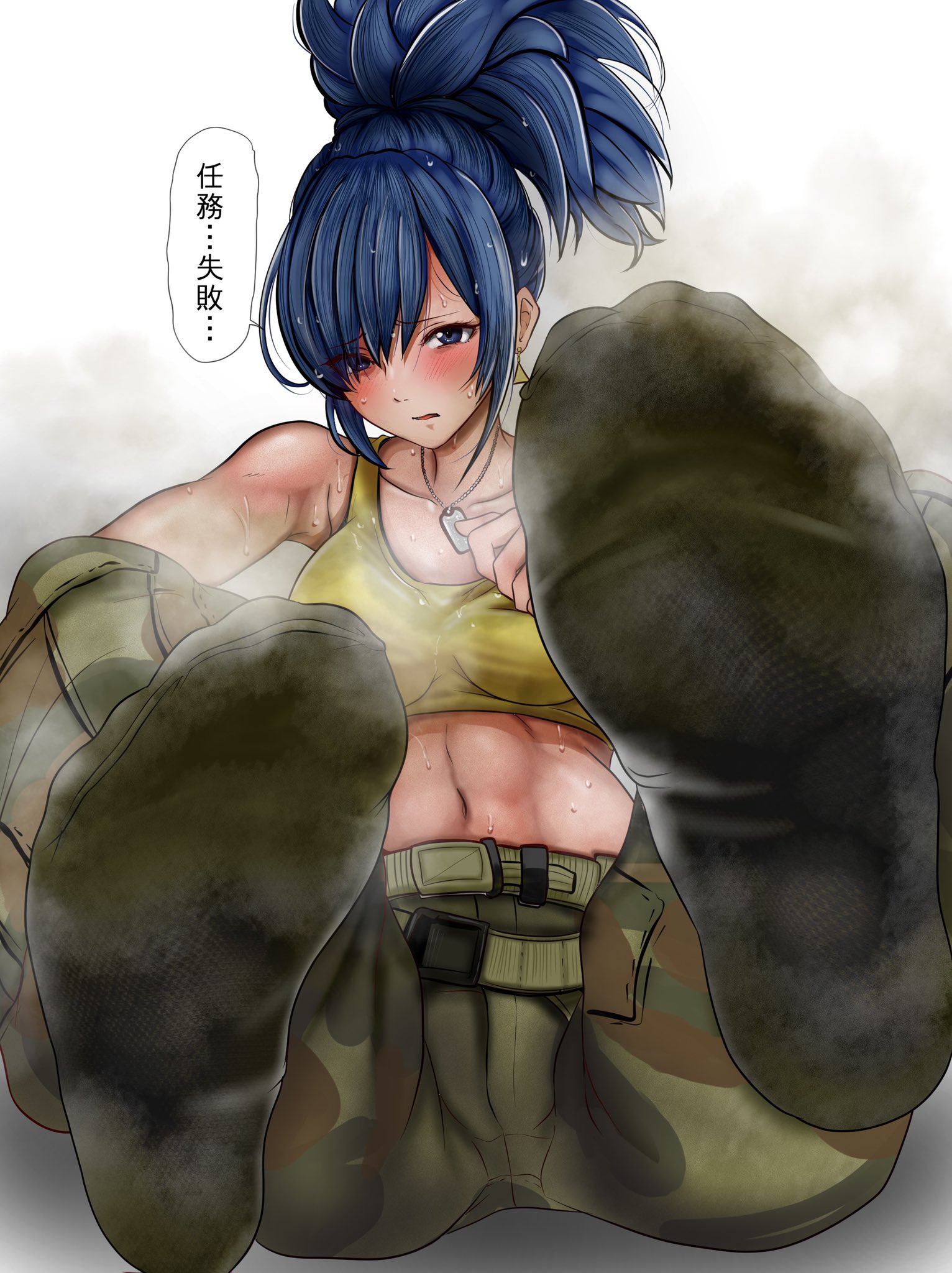 abs, breasts, dirty socks, feet, female, female only, fit, fit female, foot fetish, foot focus, ikari warriors, king of fighters, leona heidern, muscular, muscular female, smelly feet, snk, socks, solo, solo female, steam, steamy feet, stinky feet
