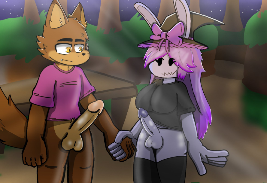 1boy 1futa doggy_(piggy) futanari getting_erect male_on_futa piggy_(game) purple_bunny purple_bunny_(piggy) purplebunny roblox roblox_game source_request twitter_user_oc woflgame