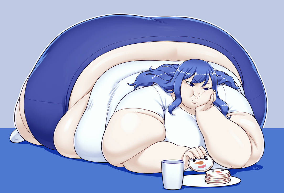 1girls, 2022, ass, bbw, belly, better with salt, big belly, big breasts, blue eyes, blue hair, breasts, fairy tail, fat, female, female only, hips, huge ass, huge belly, huge breasts, juvia lockser, large belly, laying down, laying on stomach, matching hair/eyes, morbidly obese, obese, obese female, overweight, overweight female, ssbbw, wide hips
