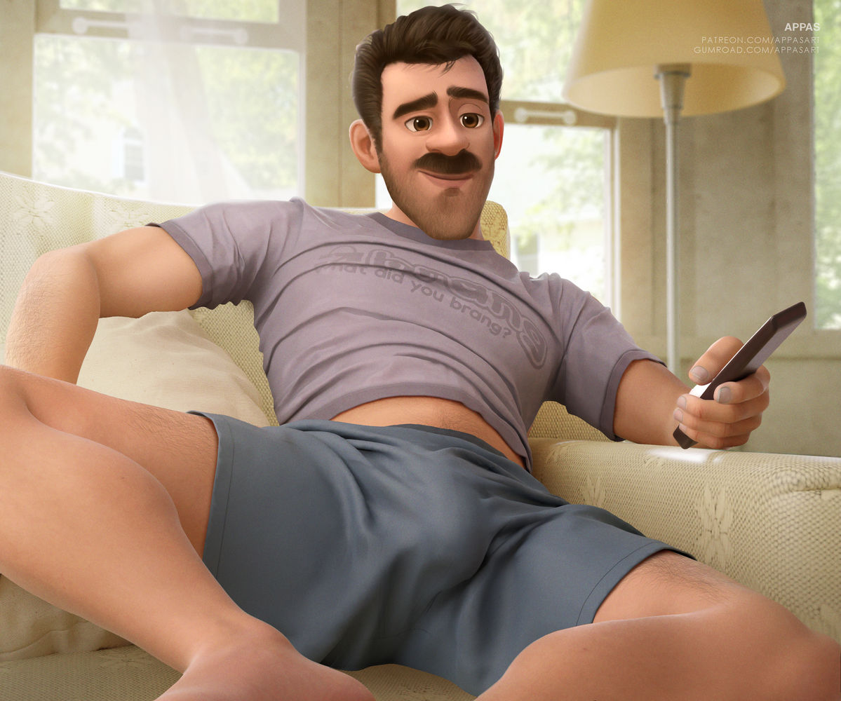 1boy, appasart, bara, bill andersen, bulge, dilf, father, flaccid, inside out, male, male only, mature male, penis, solo, yaoi