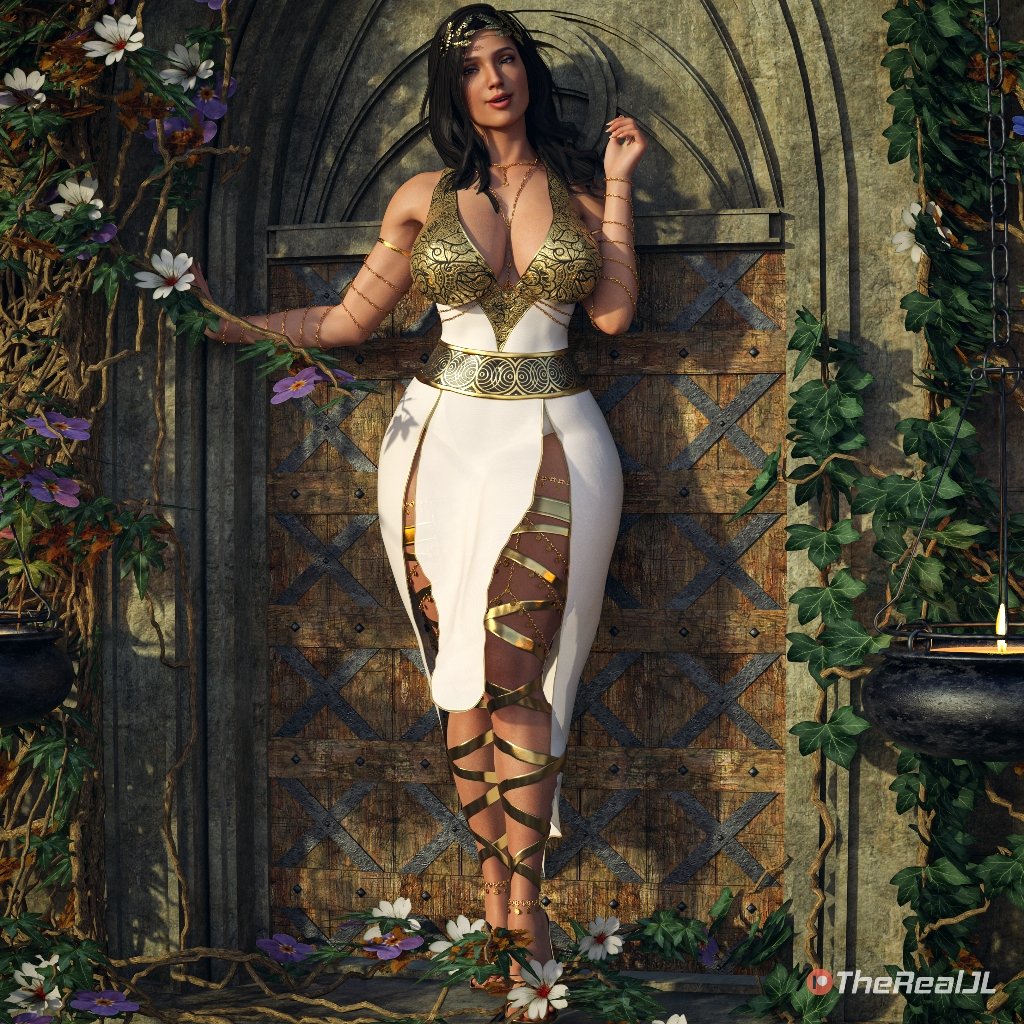 1girls, 3d, 3d (artwork), abs, amazon, big breasts, black hair, blender (software), bracers, breasts, dc, dc comics, diana of themyscira, diana prince, dress, earrings, female, female only, gal gadot, goddess, gold jewelry, long hair, looking at viewer, looking pleasured, muscular, muscular female, necklace, nipples, rings, seducing, seductive smile, solo, therealjl, thick thighs, wide hips, wonder woman, wonder woman (series)