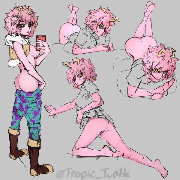 1girls ass female hero_outfit_(mha) horns mina_ashido my_hero_academia penis phone pink_hair pink_skin selfie solo tropic_turtle