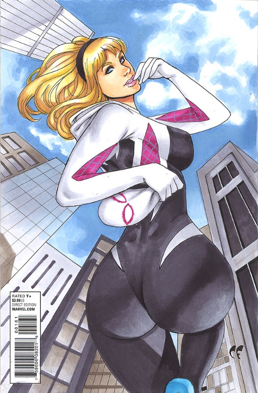 1girls, blonde hair, chris foulkes, curvaceous, curvy, curvy female, curvy figure, female, female only, gwen stacy, hairband, hourglass figure, light skin, light-skinned female, marvel, marvel comics, solo, solo female, spider-gwen, spider-man (series), straight hair, tagme, voluptuous, voluptuous female