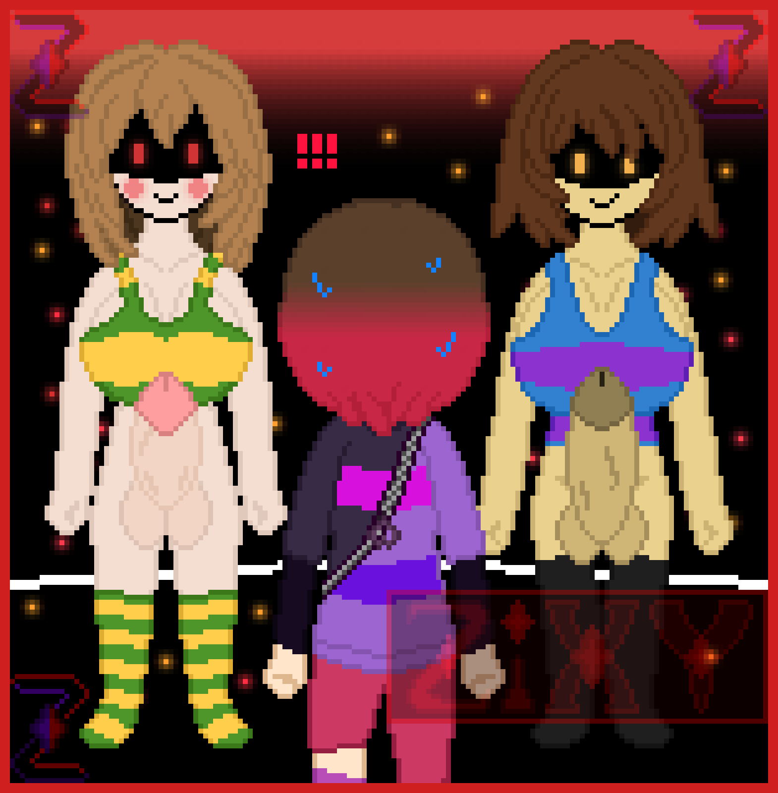 1girls 2futas bete_noire big_breasts chara evil_smile female frisk futanari glitchtale imminent_rape imminent_sex large_penis self_upload sweat undertale undertale_(series) undertale_au undertale_fanfiction z!betty zixy