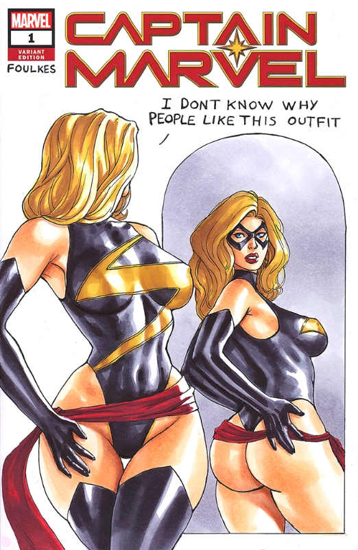 1girls, ass, ass focus, carol danvers, chris foulkes, curvaceous, curvy, curvy female, curvy figure, female, female only, hourglass figure, light skin, light-skinned female, marvel, marvel comics, ms. marvel, ms. marvel (carol danvers), solo, solo female, straight hair, tagme, voluptuous, voluptuous female