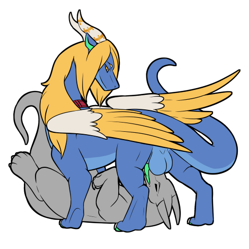 1:1 alpha_channel backsack balls blue_body collar dragon duo feathered_wings feathers feral genitals horn lying male on_back oral penis quadruped symrea telegram_sticker wings yellow_eyes