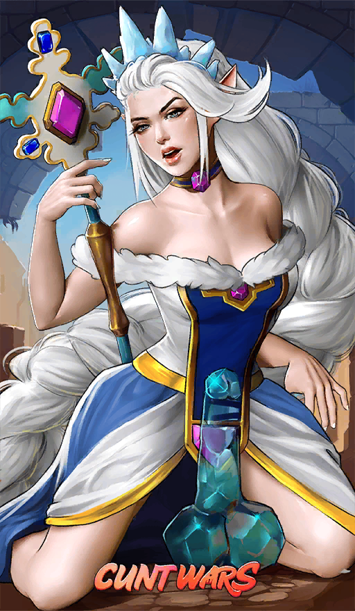 1girls blue_eyes crown cunt_wars female lady_snow priest priestess sex_toy snow wand white_hair