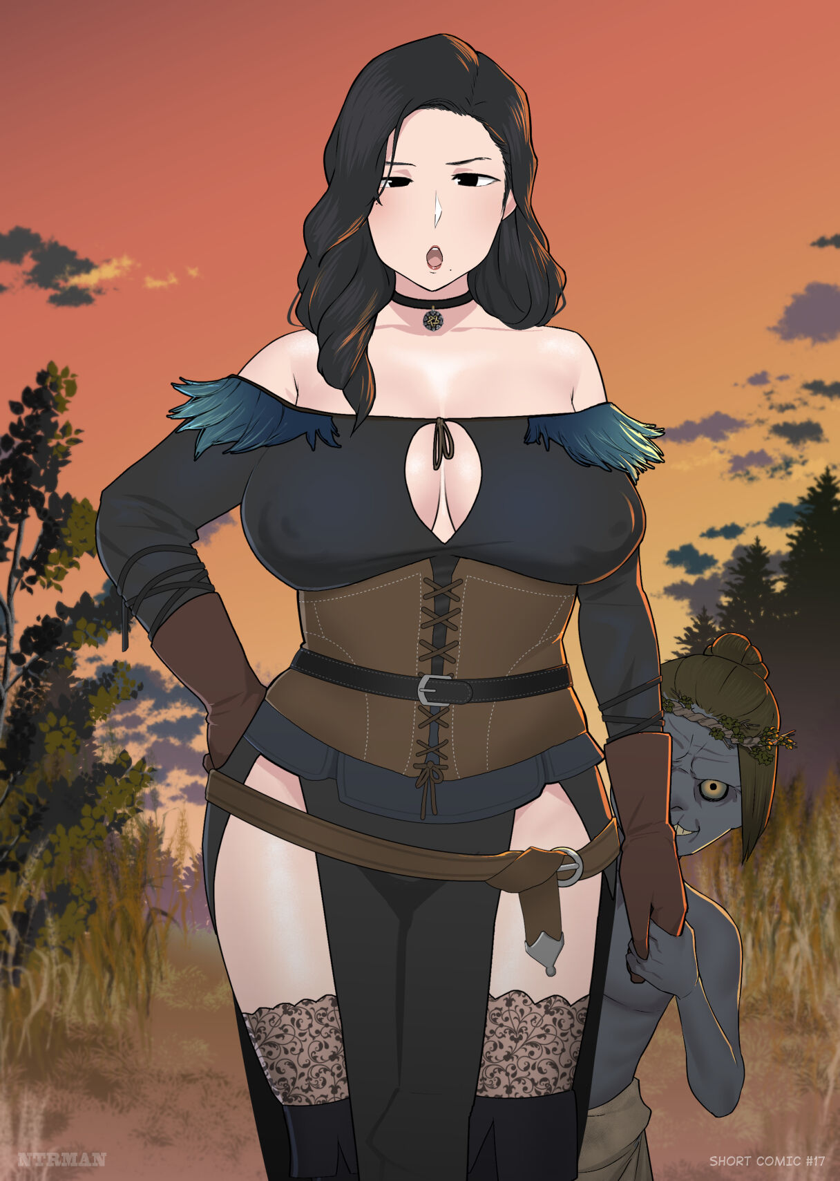 1boy, 1girls, 2d, brown gloves, cucked by goblin, fantasy, female, gloves, goblin, goblin male, imminent rape, male, monster, ntrman, the witcher (series), yennefer