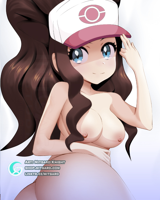 1girls anime_style ass bad_censor breasts covering fanart female hilda_(pokemon) looking_at_viewer mitgard-knight naked nude nude_female out-of-frame_censoring pokemon solo_female teenager waifu2x