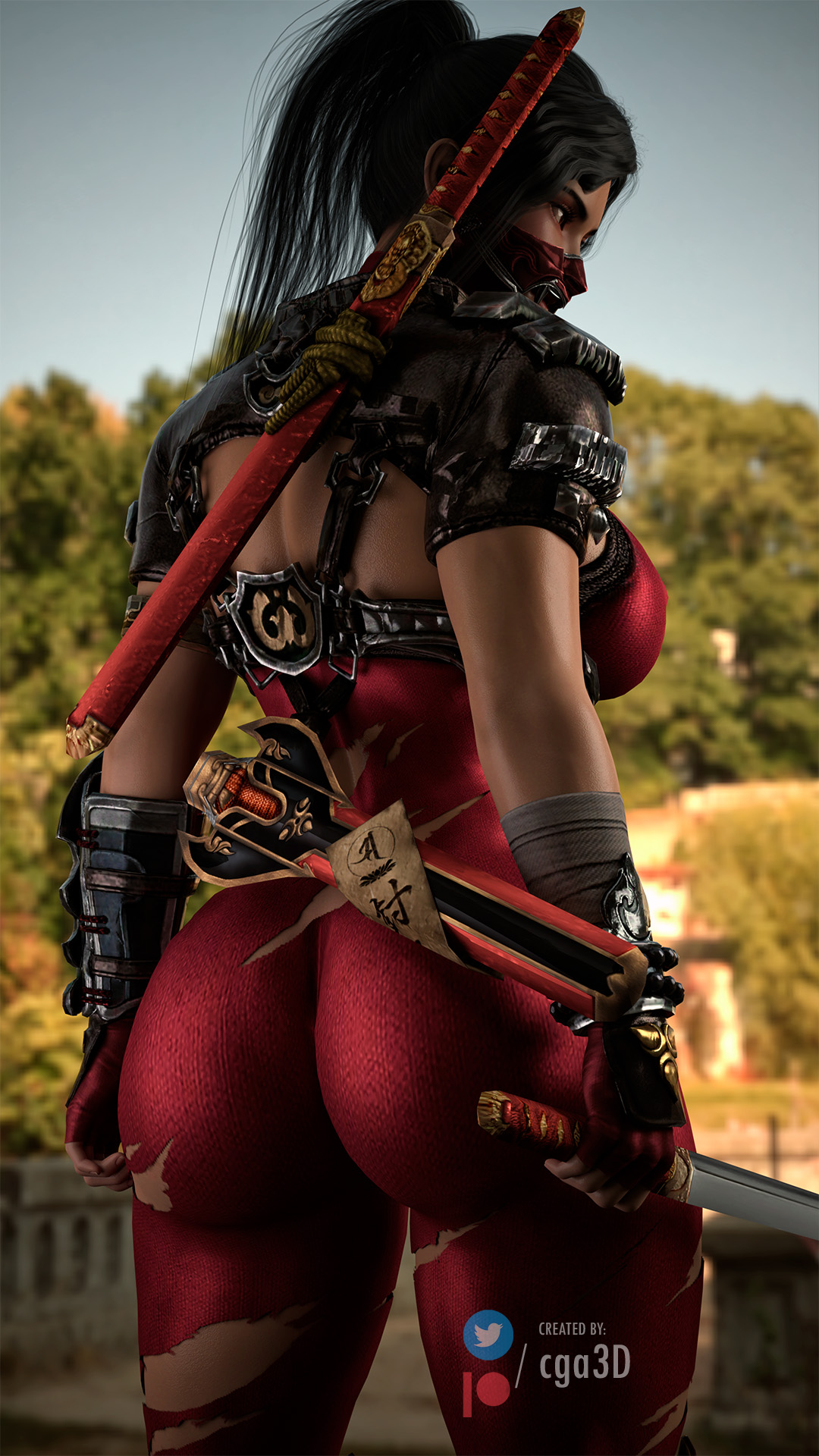 1girls, 3d, armor, ass, big ass, big breasts, bodysuit, breasts, brown hair, cga3d, erotichris, female, female only, hair, kunoichi, large breasts, long hair, looking at viewer, mask, ninja, patreon username, ponytail, ripped clothing, solo, soul calibur, soul calibur vi, taki (soulcalibur), thick thighs, thunder thighs, twitter username