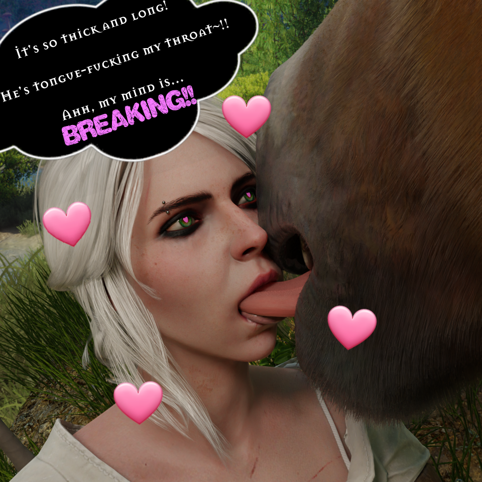 1animal 1boy 1girls 1horse 3d blender ciri comic deep_kiss english_text female feral heart heart-shaped_pupils horse kaylzara kissing the_witcher_(series) the_witcher_3:_wild_hunt tongue_kiss white_hair zoophilia