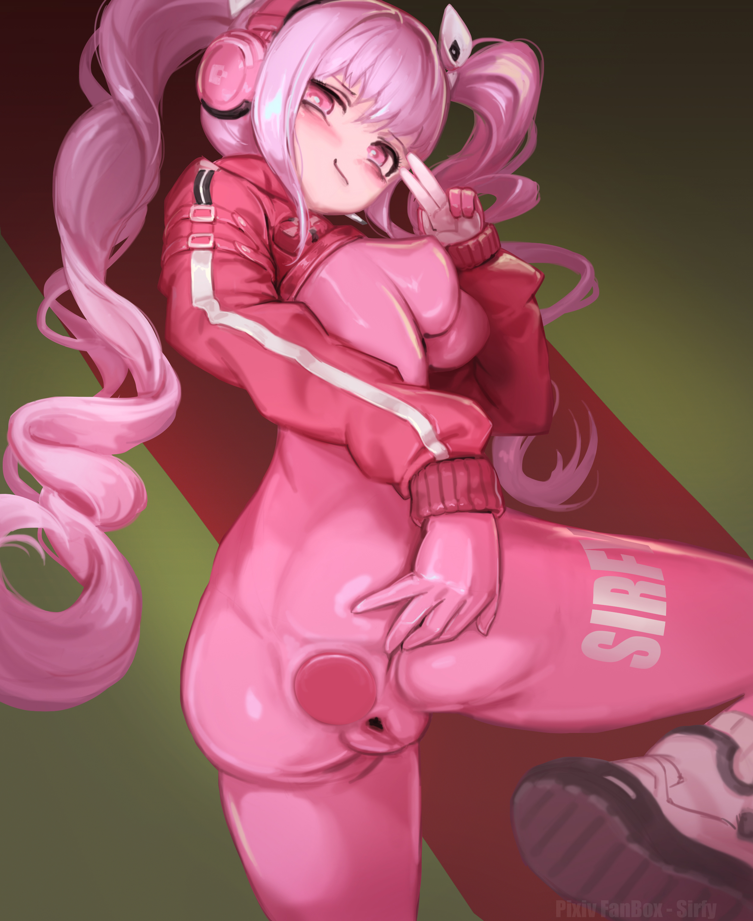 1girls, alice (nikke), anal, anal insertion, anal plug, bodysuit, breasts, buttplug, cameltoe, female, goddess of victory: nikke, perky breasts, pink bodysuit, pussy, sirfy, small breasts, tagme, vagina, vagina visible through clothing