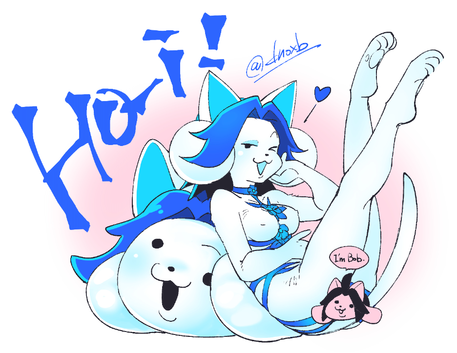 1girls 2d blue_hair bob_(undertale) female female_focus furry large_breasts novelty_censor open_mouth solo tagme tail temmie_(undertale) tomaopai undertale undertale_(series) white_fur wink