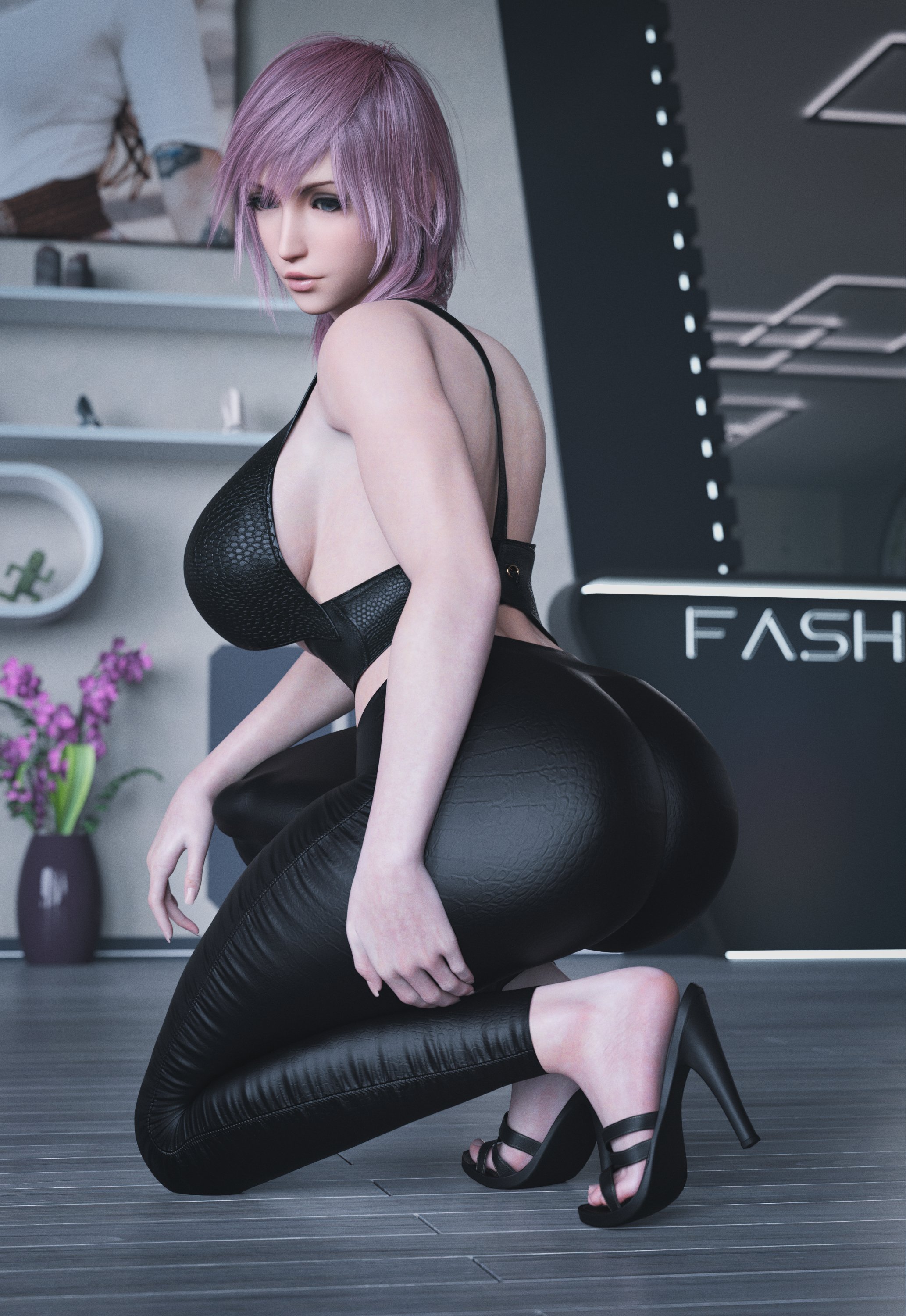 1futa, 3d, ass, big ass, big breasts, breasts, cactuar, cameltail, eclair farron, final fantasy, final fantasy xiii, futa only, futanari, intersex, large breasts, solo, stevencarson