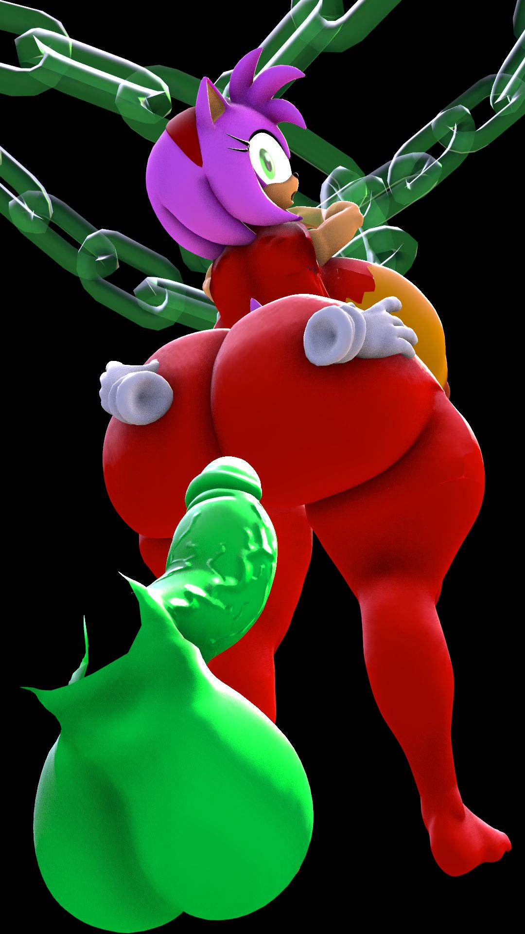 3d amy_rose ass blueapple breasts chained chains disembodied_hand female furry green_eyes green_eyes_female green_penis red_clothing sega sonic_(series) sonic_the_hedgehog_(series)