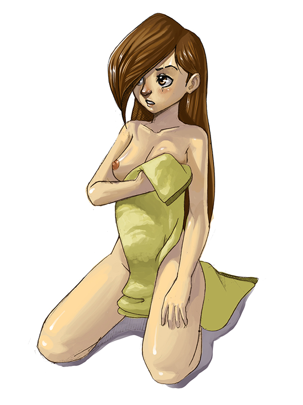 1girls 2009 artistic_nude brown_hair covering female human kevinsano nipples nude original_character scar scar_over_eye solo