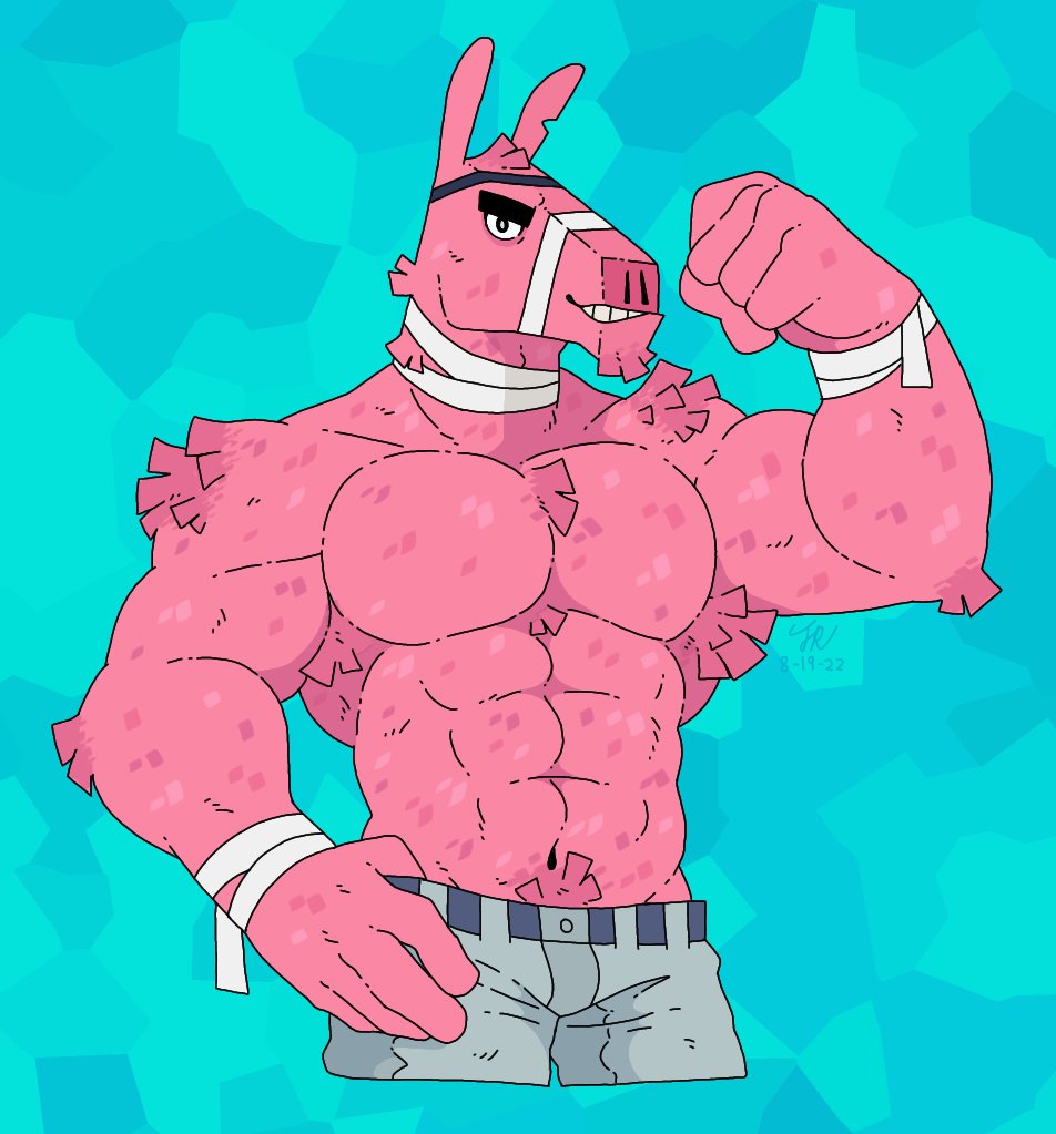 animate_inanimate chippybooru eyepatch flexing fortnite fortnite:_battle_royale grin looking_at_viewer lt._john_llama male_only muscle muscular muscular_male piñata pink_fur tagme