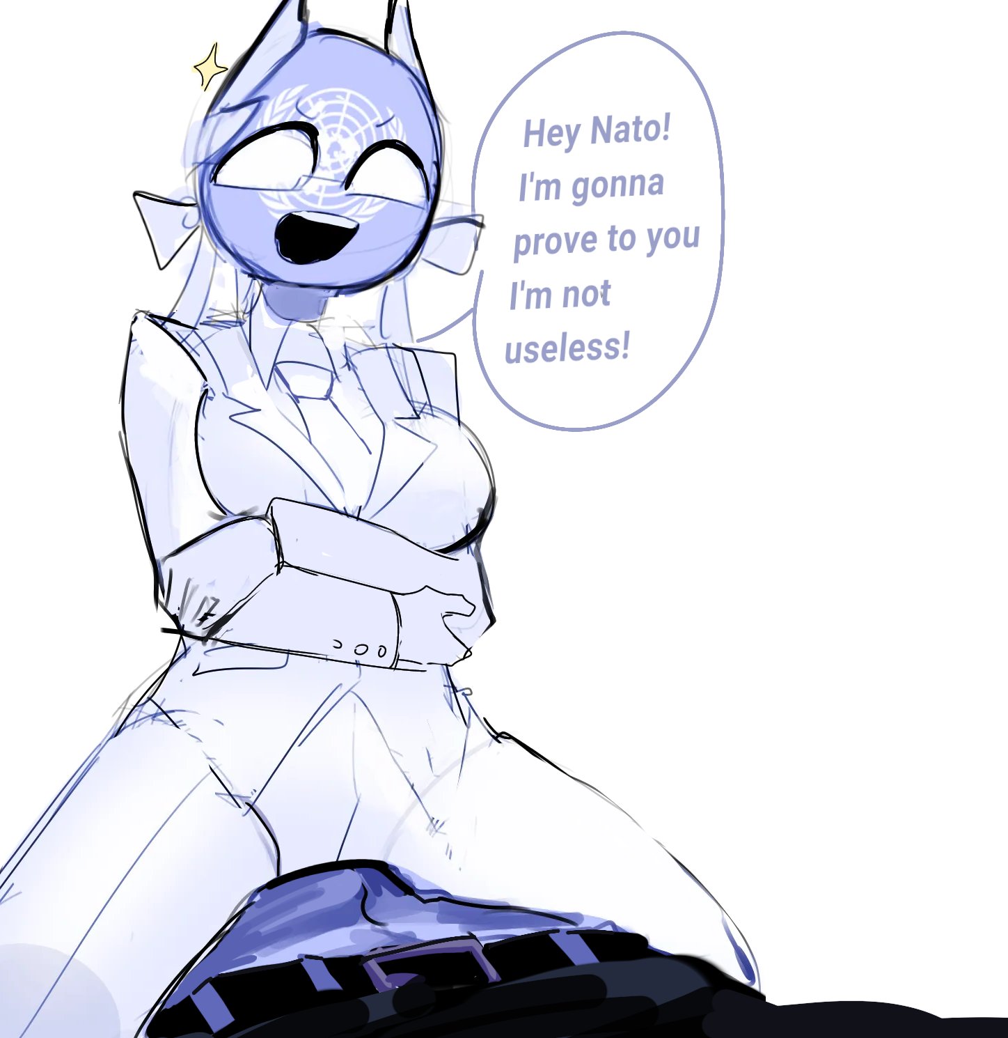 1boy, 1girls, clothed female clothed male, countryhumans, countryhumans girl, female, male, nato (countryhumans), oceanic pallete, penetration, sex, united nations (countryhumans)