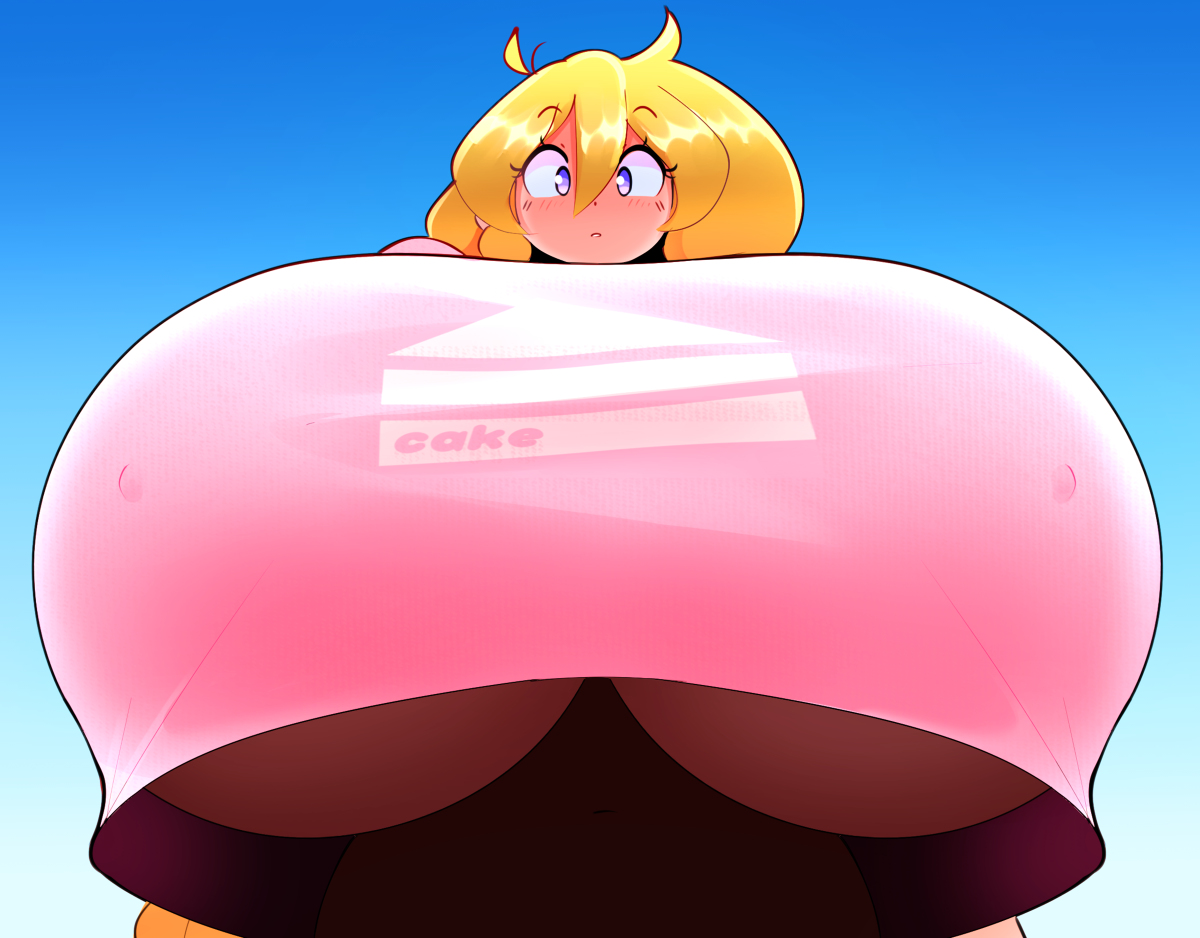 1girls, 2020, blonde hair, blue eyes, breast focus, breasts, cassie (theycallhimcake), eyebrows visible through hair, female, female focus, gigantic breasts, hi res, high resolution, highres, huge breasts, hyper, hyper breasts, looking at viewer, looking down, nipple bulge, solo, solo female, solo focus, theycallhimcake, underboob, upper body