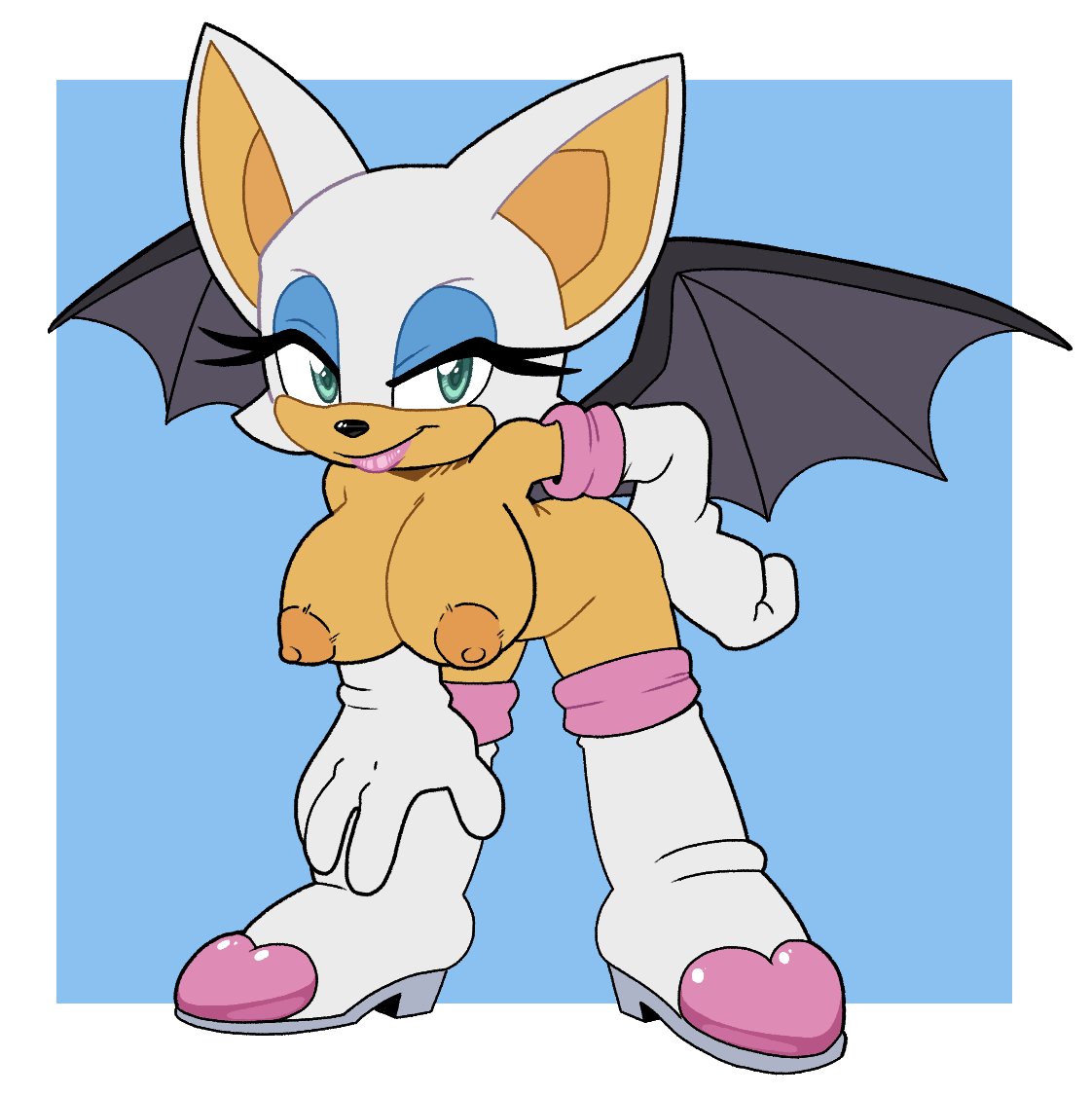 ass, breasts, female, leatherruffian, naked footwear, nude, rouge the bat, sonic (series)