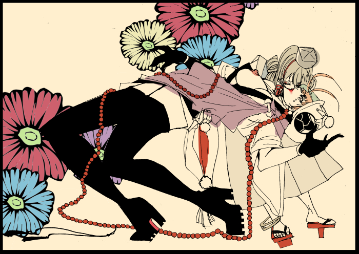 beads erect_nipples female flower flowers genderswap hanatarako hat imanotsurugi iwatooshi japanese_clothes kissing large_breasts rule_63 touken_ranbub