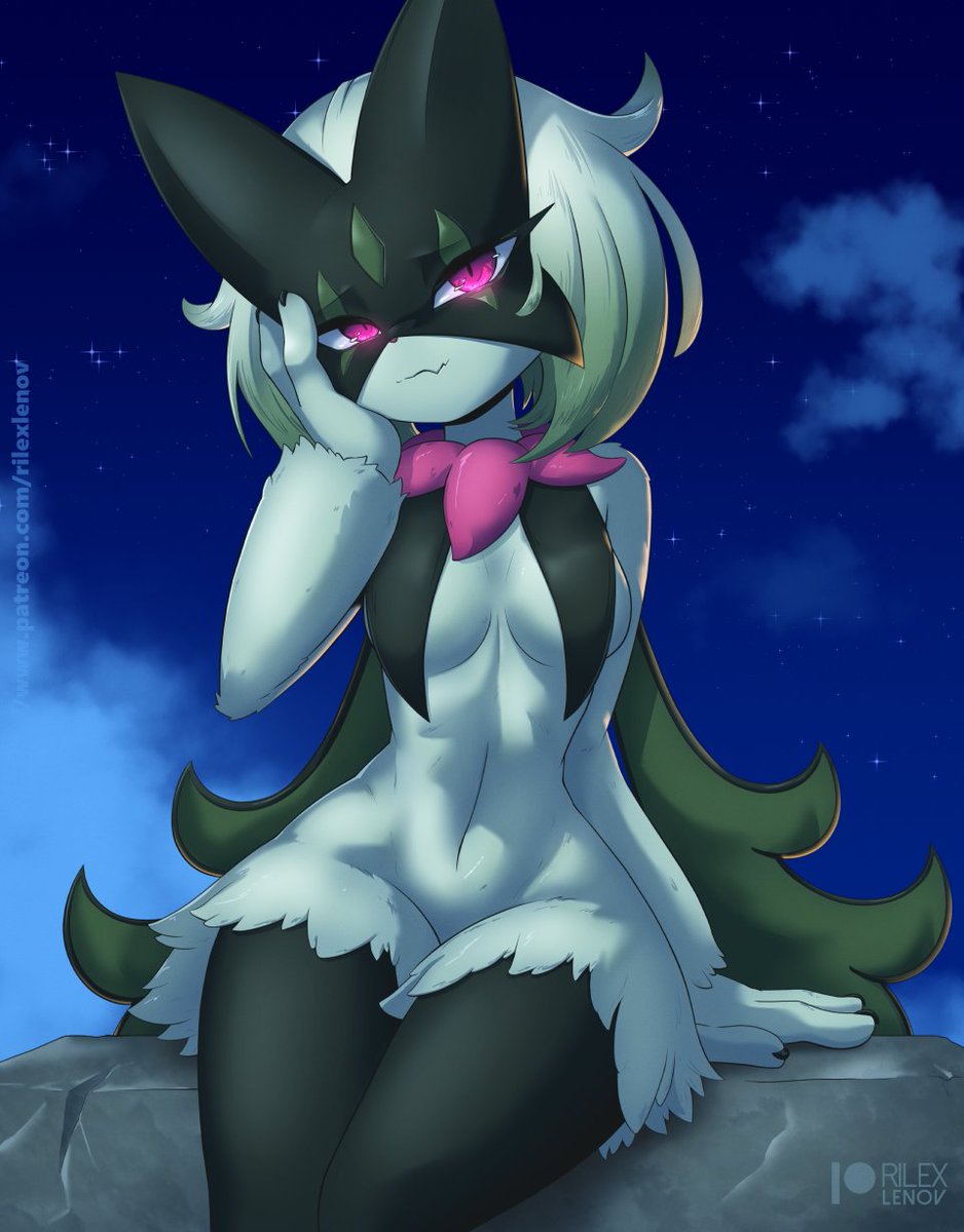 1girls, anthro, female, female focus, female only, furry, furry only, green fur, meowscarada, night, pokémon (species), pokemon, pokemon (species), pokemon sv, rilex lenov, sitting, solo, solo female, solo focus