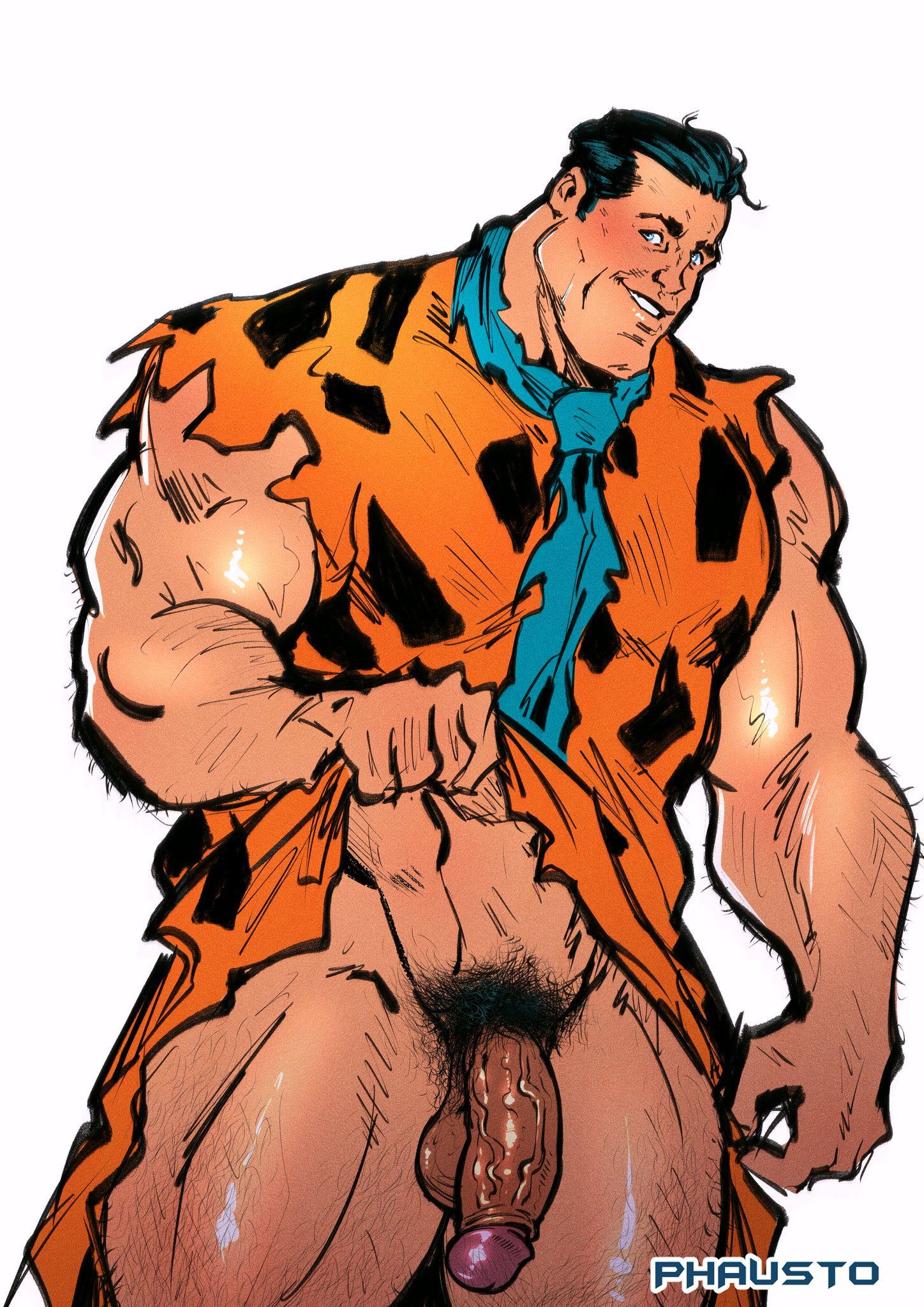 1boy, balls, bottomless, caveman, daddy, dilf, flaccid, flaccid penis, foreskin, fred flintstone, fully retracted foreskin, glans, hanna-barbera, human, looking at viewer, male, male only, muscles, muscular, muscular male, penis, phausto, pink glans, pubes, pubic hair, retracted foreskin, the flintstones, uncircumcised, veiny penis, yaoi