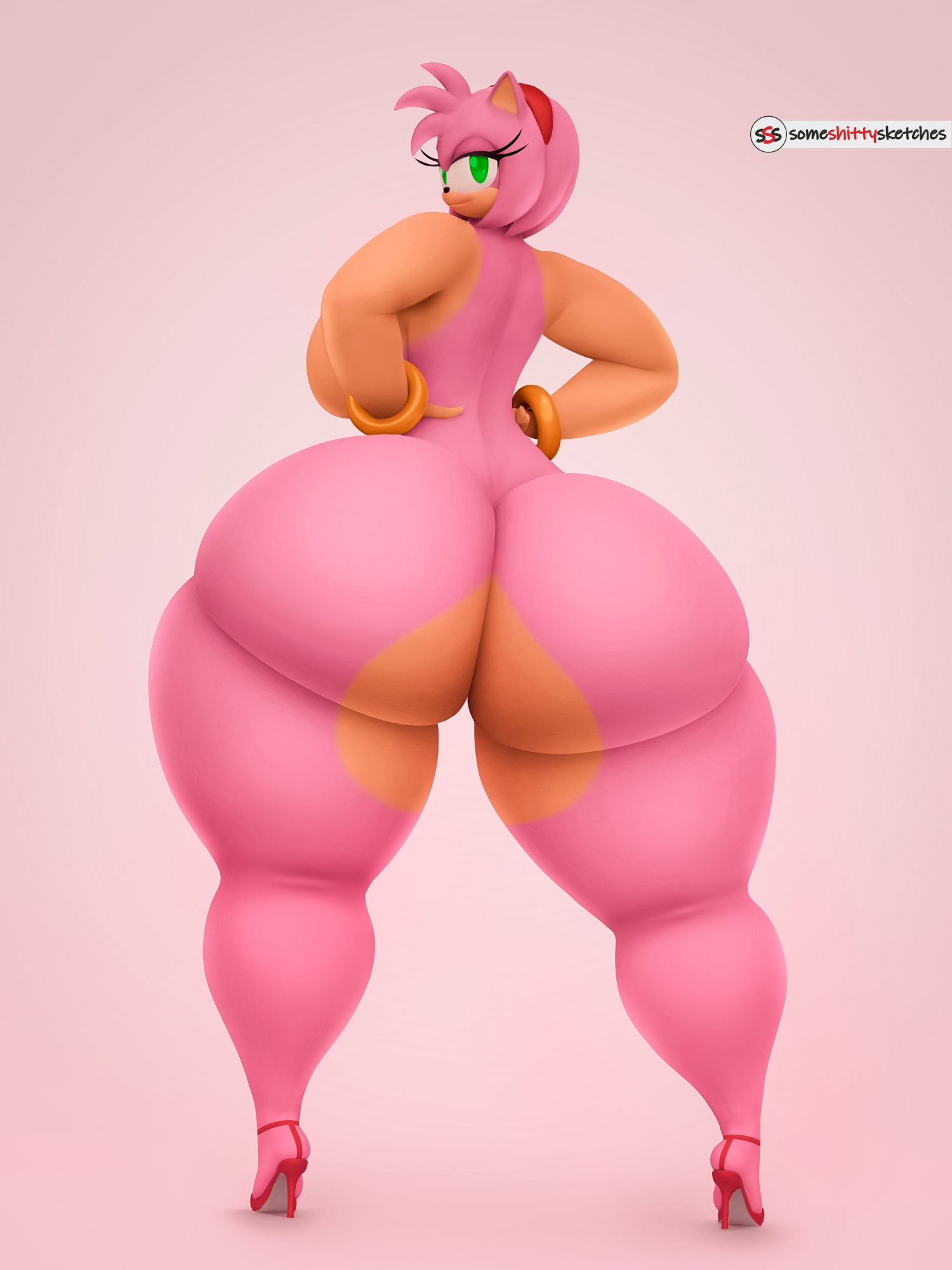 1girls, 3d, amy rose, anthro, ass, big ass, big butt, bubble ass, bubble butt, female, high heels, huge ass, huge butt, nude, nude female, someshittysketches, sonic (series), sonic the hedgehog (series), thick ass, thick thighs