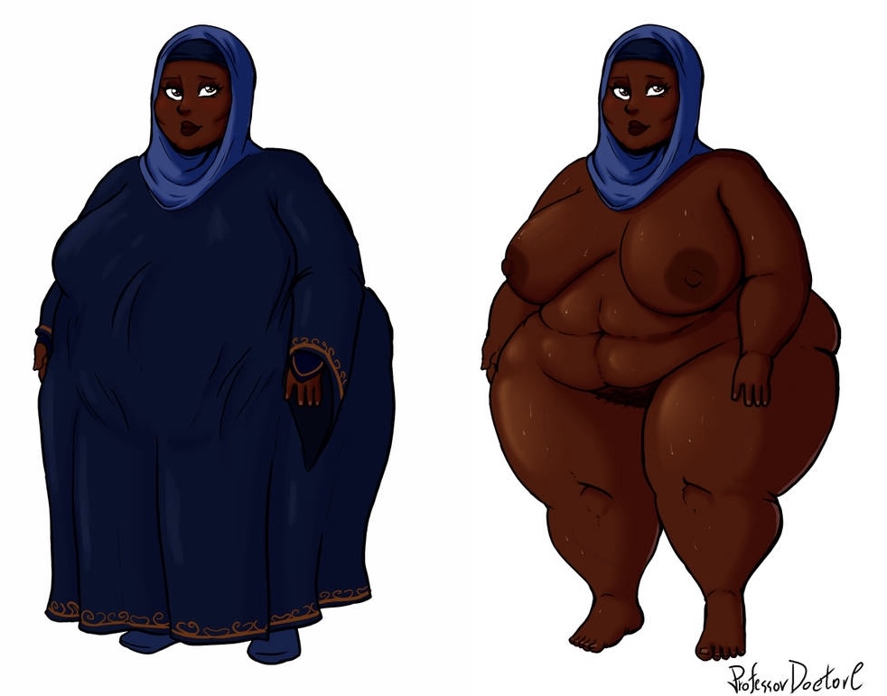 1girls abaya bbw belly big_belly big_breasts breasts dark-skinned_female dark_skin fat female hijab middle_eastern middle_eastern_female muslim overweight overweight_female professordoctorc pubic_hair sweat thick_thighs wide_hips