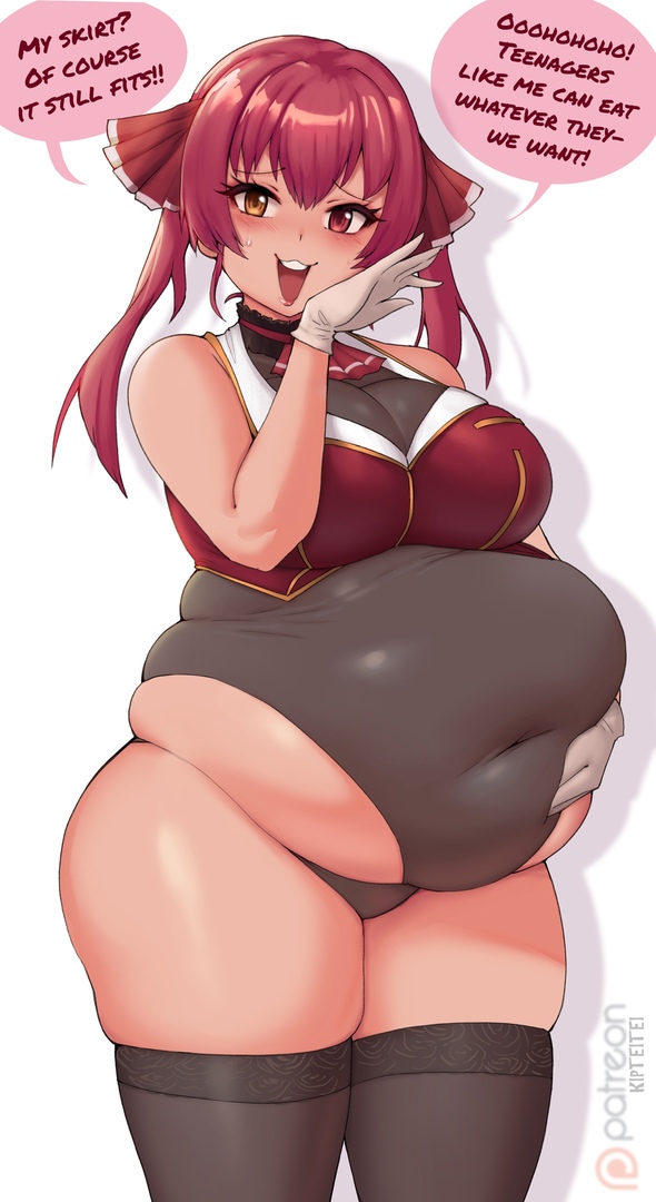 1girls bbw belly_overhang big_belly big_female blush blushing chub chubby chubby_female embarrassed english_text fat fat_ass fat_female fat_fetish fat_girl fat_woman fatty female female_only hololive hololive_fantasy hololive_japan houshou_marine kipteitei large_female obese obese_female overweight overweight_female pig pink_hair plump pork_chop solo sweat sweatdrop sweating tagme thick_thighs tubby virtual_youtuber weight_gain