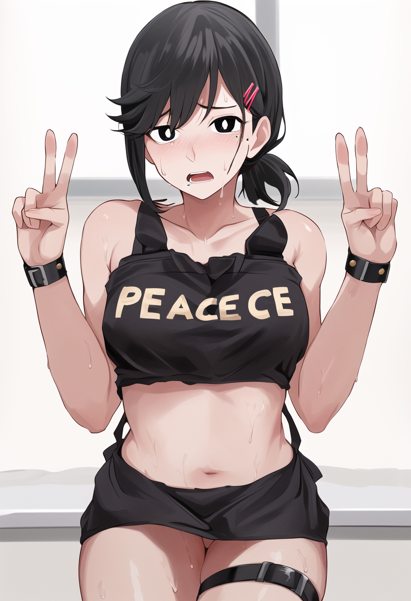 1girls, ai generated, chainsaw man, double peace sign, female, higashiyama kobeni, peace sign, stable diffusion