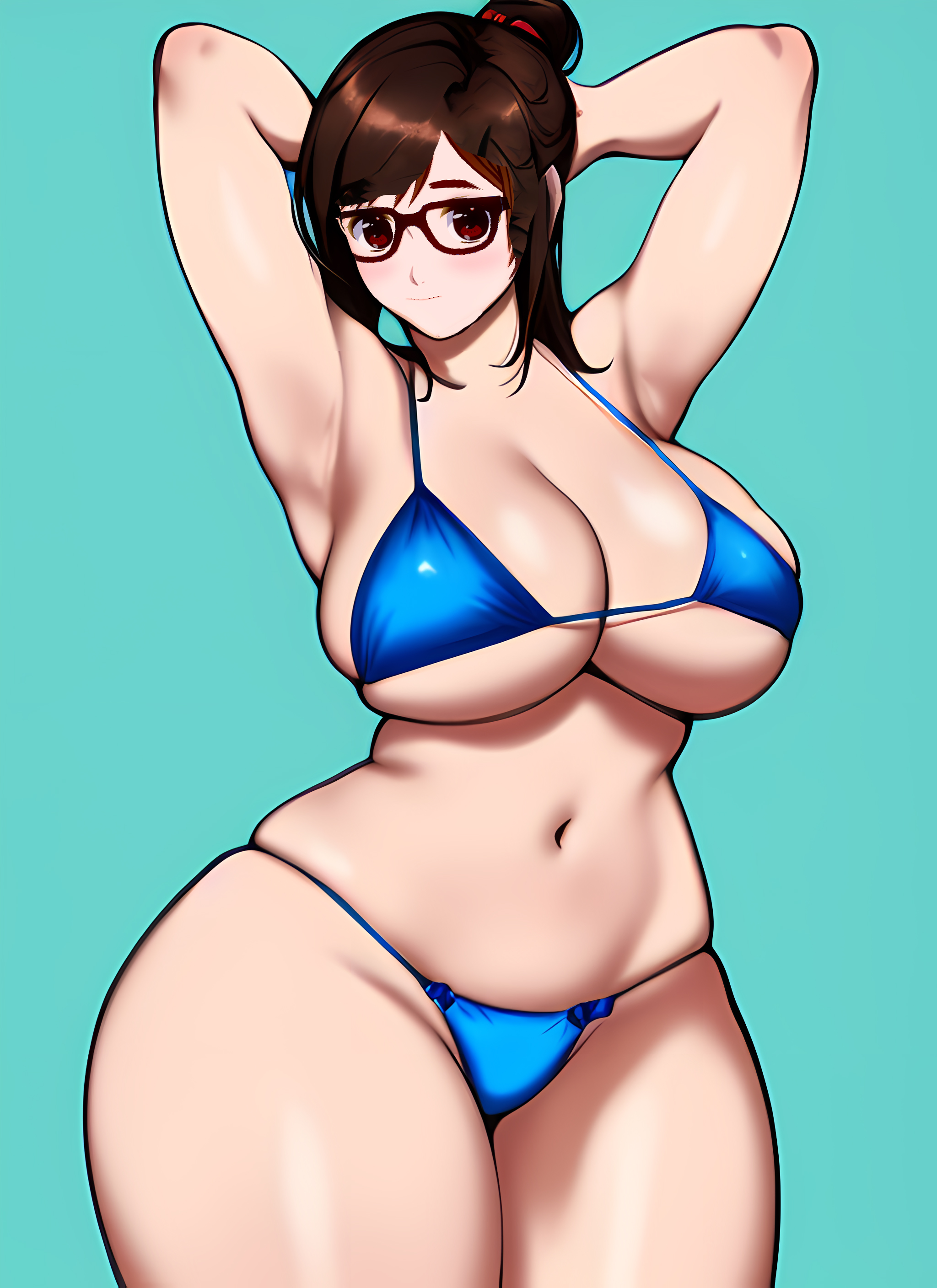 1girls, ai generated, armpits, bikini, blizzard entertainment, breasts, brown hair, curvy, female, female only, large breasts, mei (overwatch), nai diffusion, overwatch, solo, stable diffusion, thick thighs, wide hips