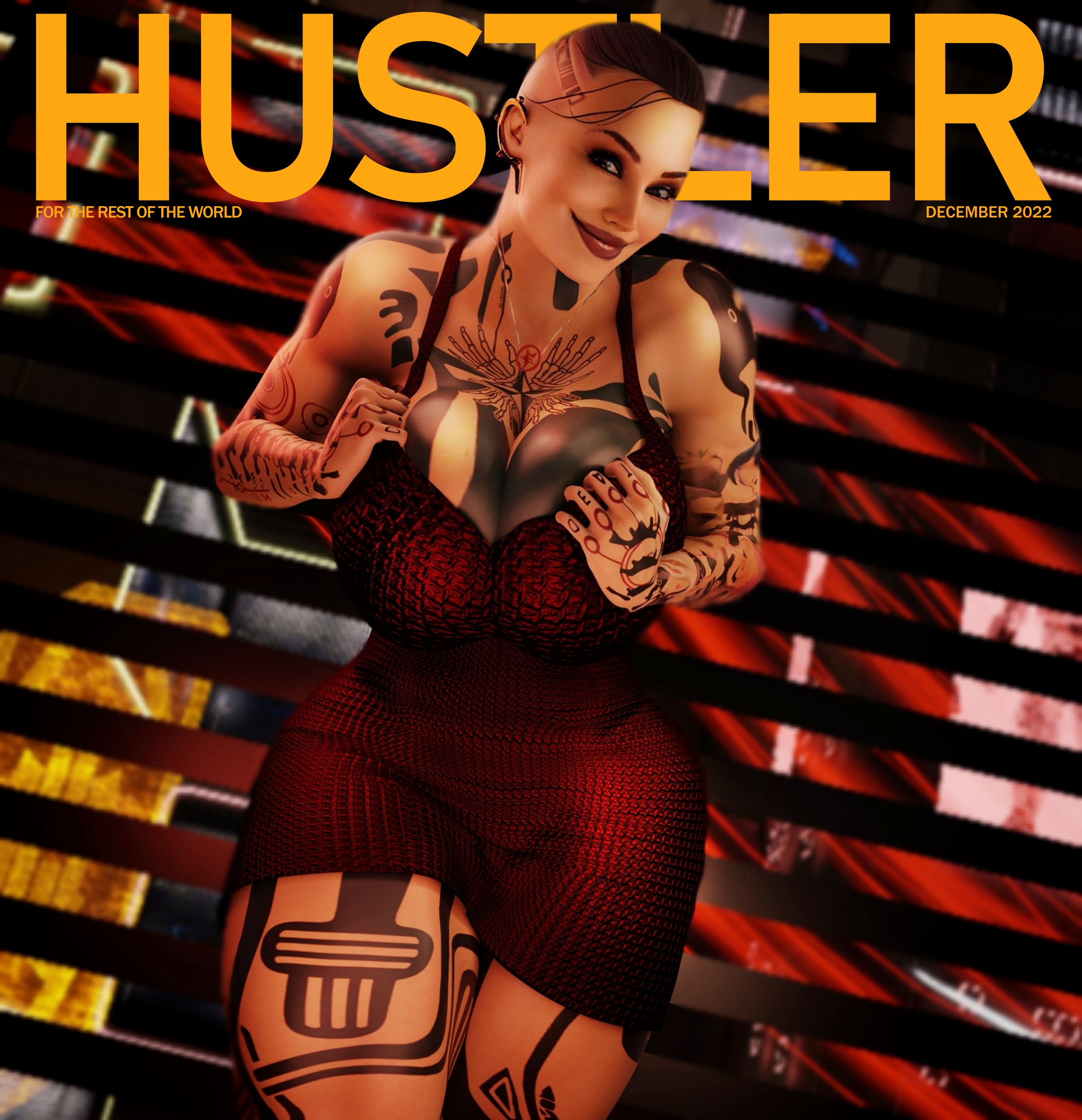 1girls, 3d, big breasts, breast press, breast squeeze, breasts, busty, child bearing hips, cleavage, dress, female, hourglass figure, huge breasts, jack (mass effect), large breasts, looking at viewer, magazine cover, makeup, mass effect, muscular, muscular female, muscular thighs, pose, posing, sekaithereturn, short hair, smile, smiling, smiling at viewer, solo, tattoo, tattoos, thick, thick thighs, voluptuous, wide hips