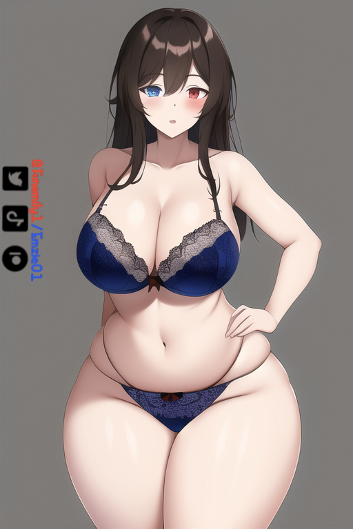 1girls ai_generated artist_self-insert blue_eyes bra emzie01 funemily1 hand_on_hip heterochromia large_breasts long_hair mommy mommy_kink nai_diffusion open_mouth panties partially_clothed red_eyes stable_diffusion standing tagme thick_thighs thigh_gap watermark wide_hips