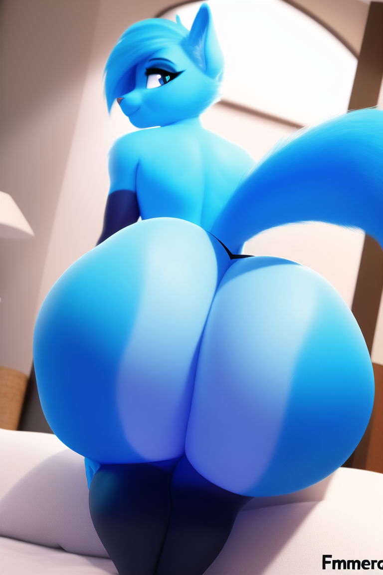 1boy, ai generated, anthro, ass, big ass, big butt, blue eyes, blue fur, bubble ass, bubble butt, feline, femboy, fluffy, fluffy tail, male, nai diffusion, original, pink nose, smile, stable diffusion, tagme, thighhighs