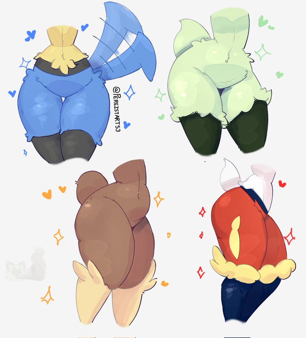 androgynous, bunny, cinderace, furry, game freak, lopunny, lucario, meowscarada, perezstart53, pokemon, pokemon (species), tail, thighs, wagging tail