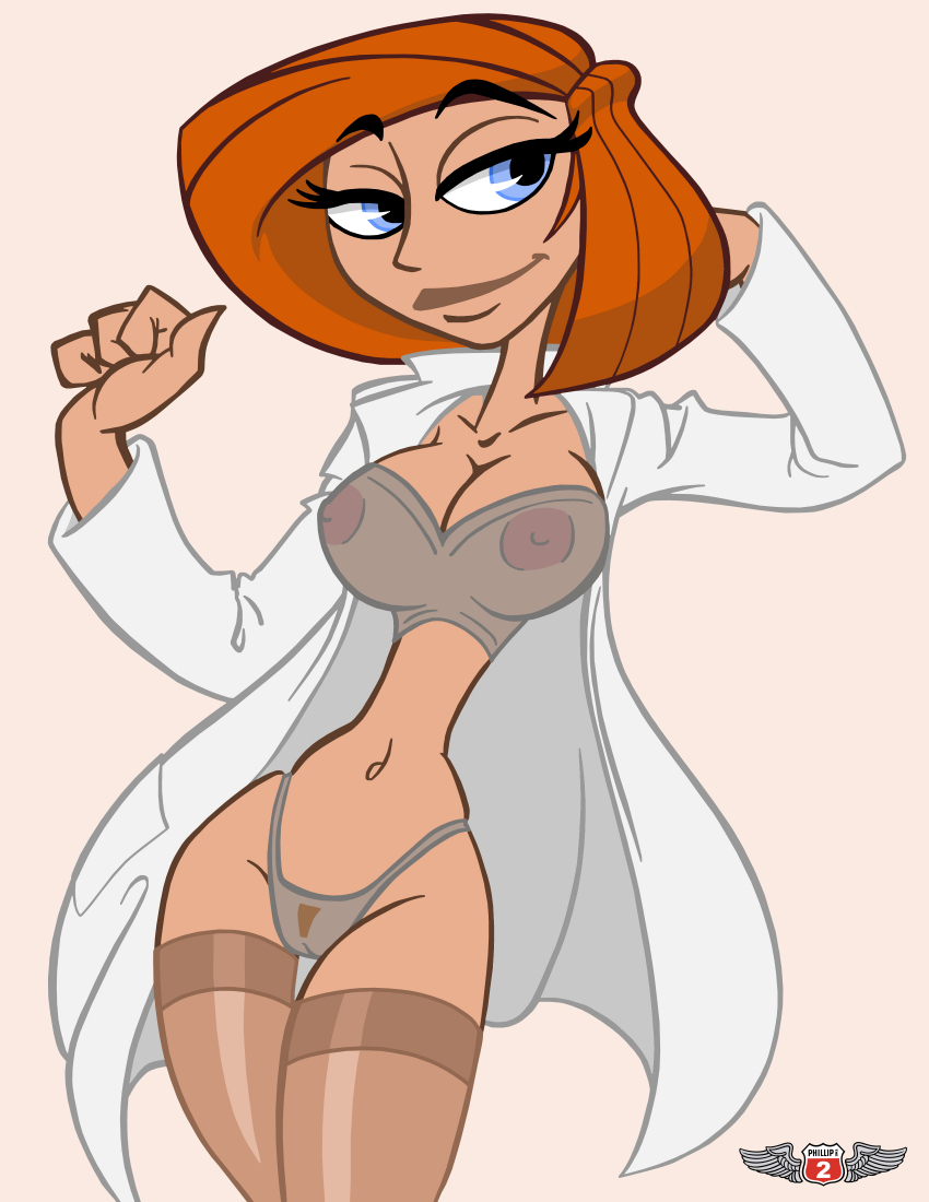 ann_possible disney female female_only human kim_possible king-cheetah lab_coat labcoat milf nipples phillipthe2 pink_background scientist solo stockings straight_hair