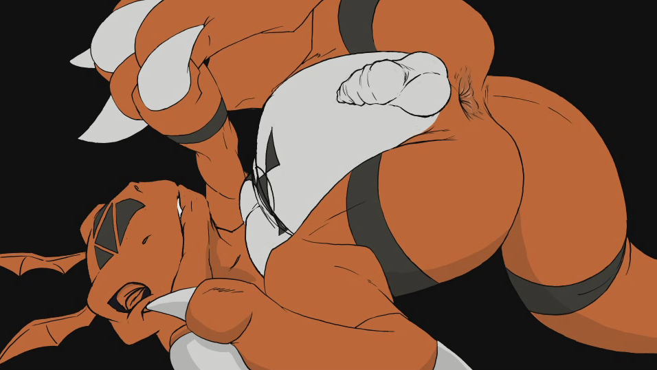 2014 anthro anus ass ass_up balls barefoot chubby claws digimon dragon feral guilmon hammytoy male male_only no_nipples nude pecs penis presenting presenting_hindquarters raised_leg scalie sharp_claws solo toe_claws