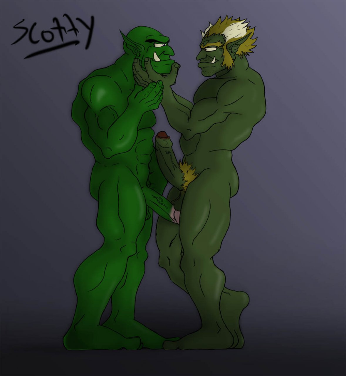 2boys abs bald balls ballsack beard_stubble erection facial_hair foreskin gay green_skin intact male male/male male_only male_pubic_hair masculine muscular muscular_male nude_male orc orc_male partially_retracted_foreskin penis pointy_ears pubes ryusuke573 scotty scrotum semi-erect shaved_crotch sideburns smooth_skinned_male tagme testicles tusks uncut veiny_penis