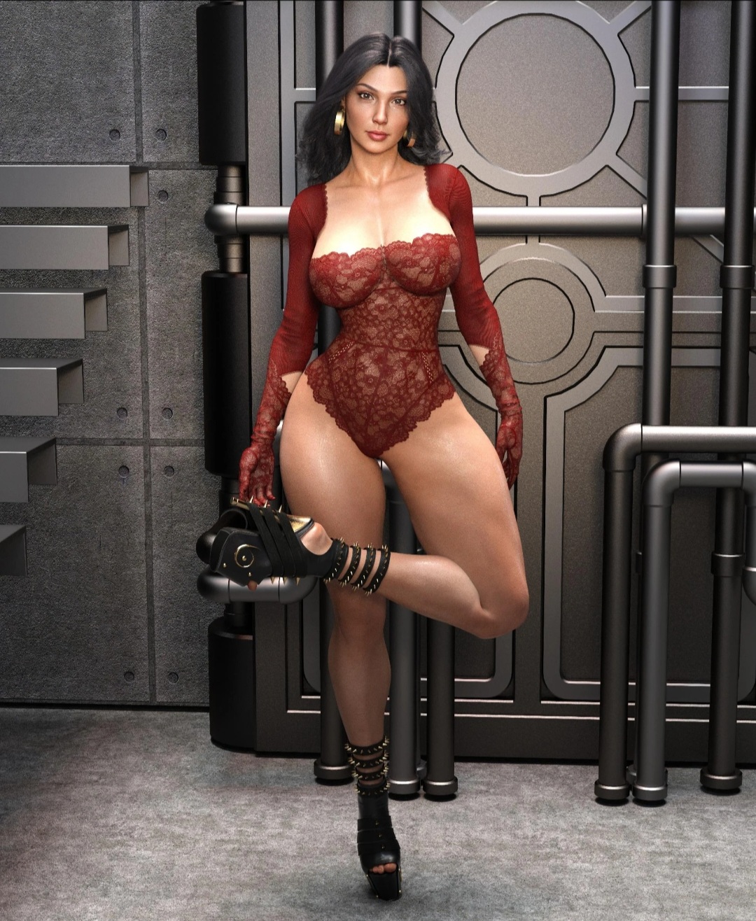 1girls, 3d, abs, amazon, big breasts, breasts, cleavage, dark hair, dc, dc comics, dc extended universe, diana prince, female, female only, gal gadot, gm studios, high heels, hoop earrings, lingerie, muscular, muscular female, olive skin, panties, revealing clothes, solo, solo female, thick thighs, wonder woman, wonder woman (series)