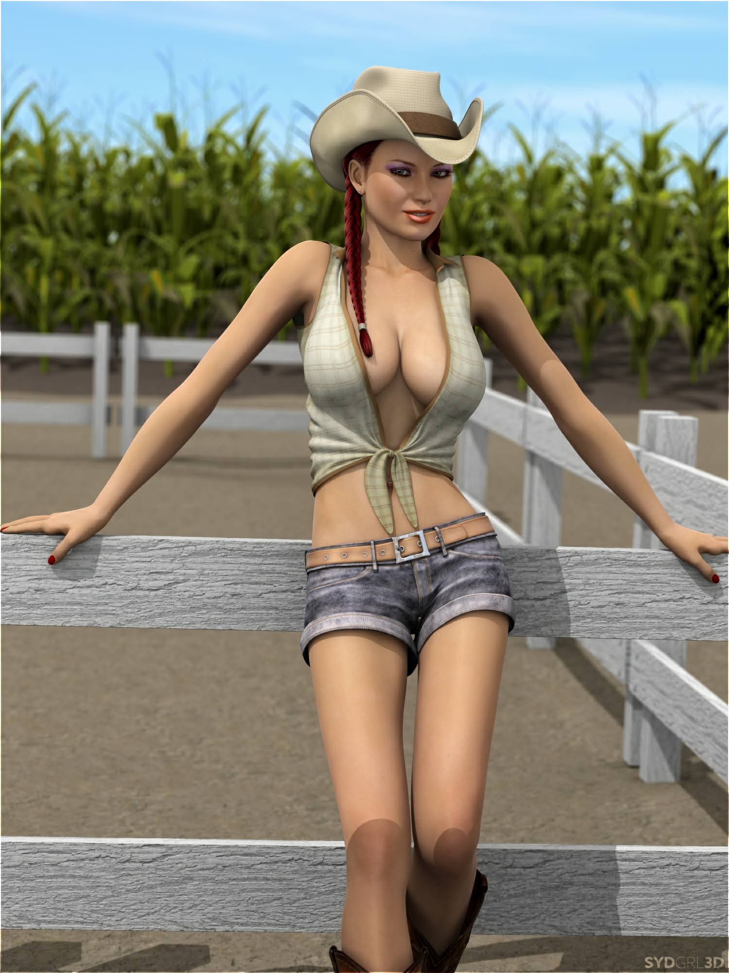 braided_hair breasts clothing hat sydgrl3d